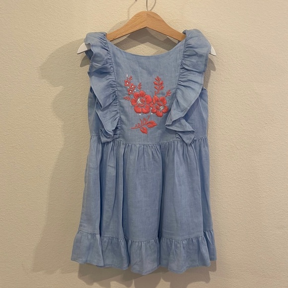 EUC size 4 years Pili Carrera Blue Linen Pinafore Dress! - Picture 3 of 15